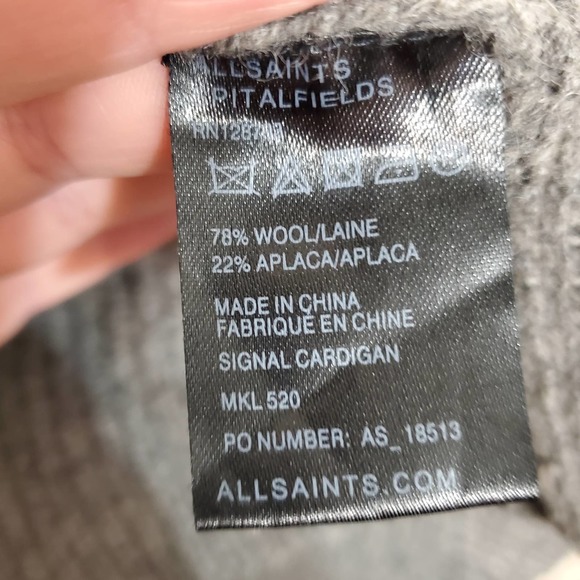 AllSaints Spital Fields Alpaca Blend Gray Cardigan - Picture 3 of 6